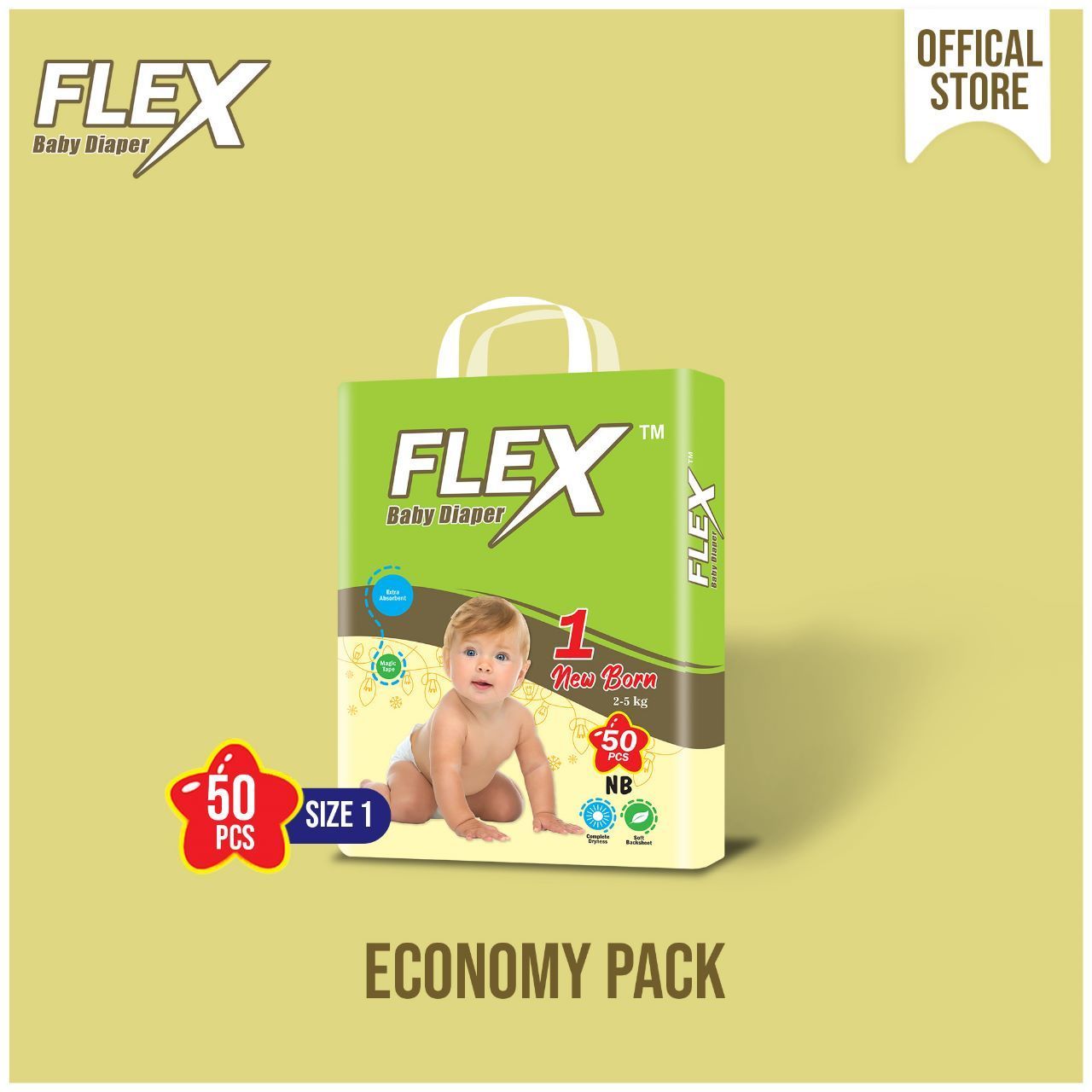 FLEX BABY DIAPER NEWBORN SIZE 50 PIECE